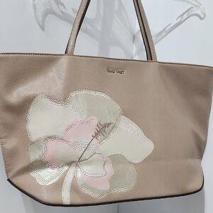Nine West Tan and Pink Floral Tote